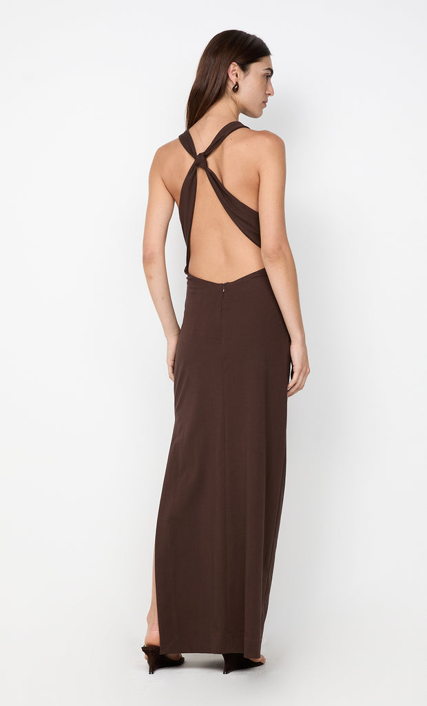 ANNETTA COWL NECK MAXI DRESS - DARK CHOCOLATE