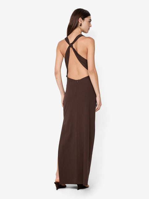ANNETTA COWL NECK MAXI DRESS - DARK CHOCOLATE