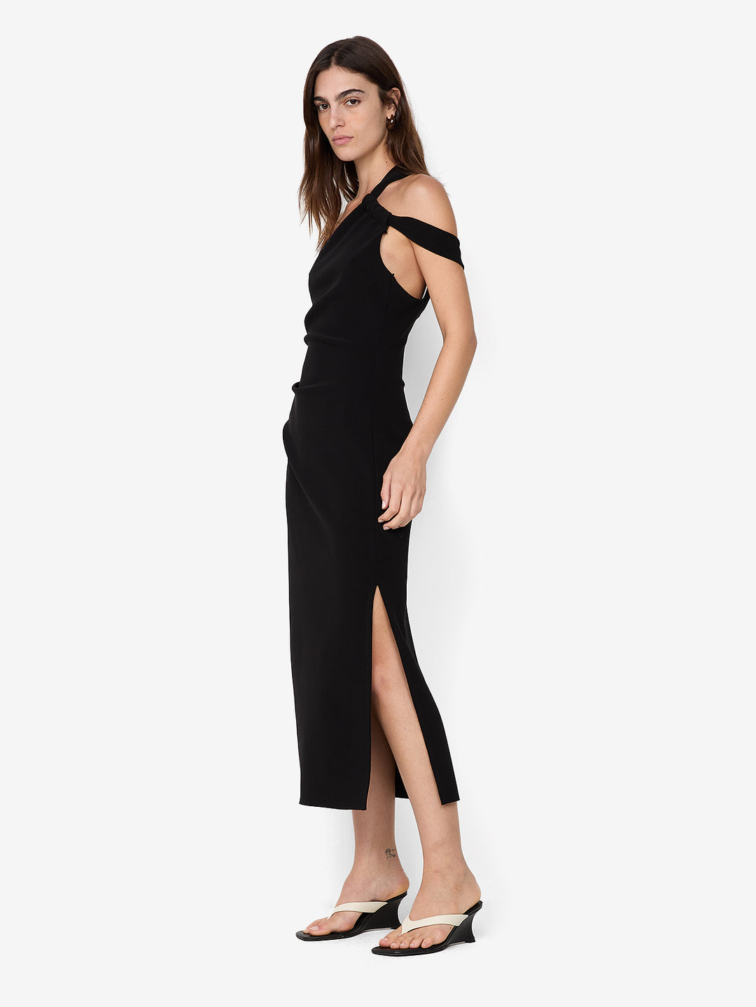 SYLVIE ASYM MIDI DRESS - BLACK