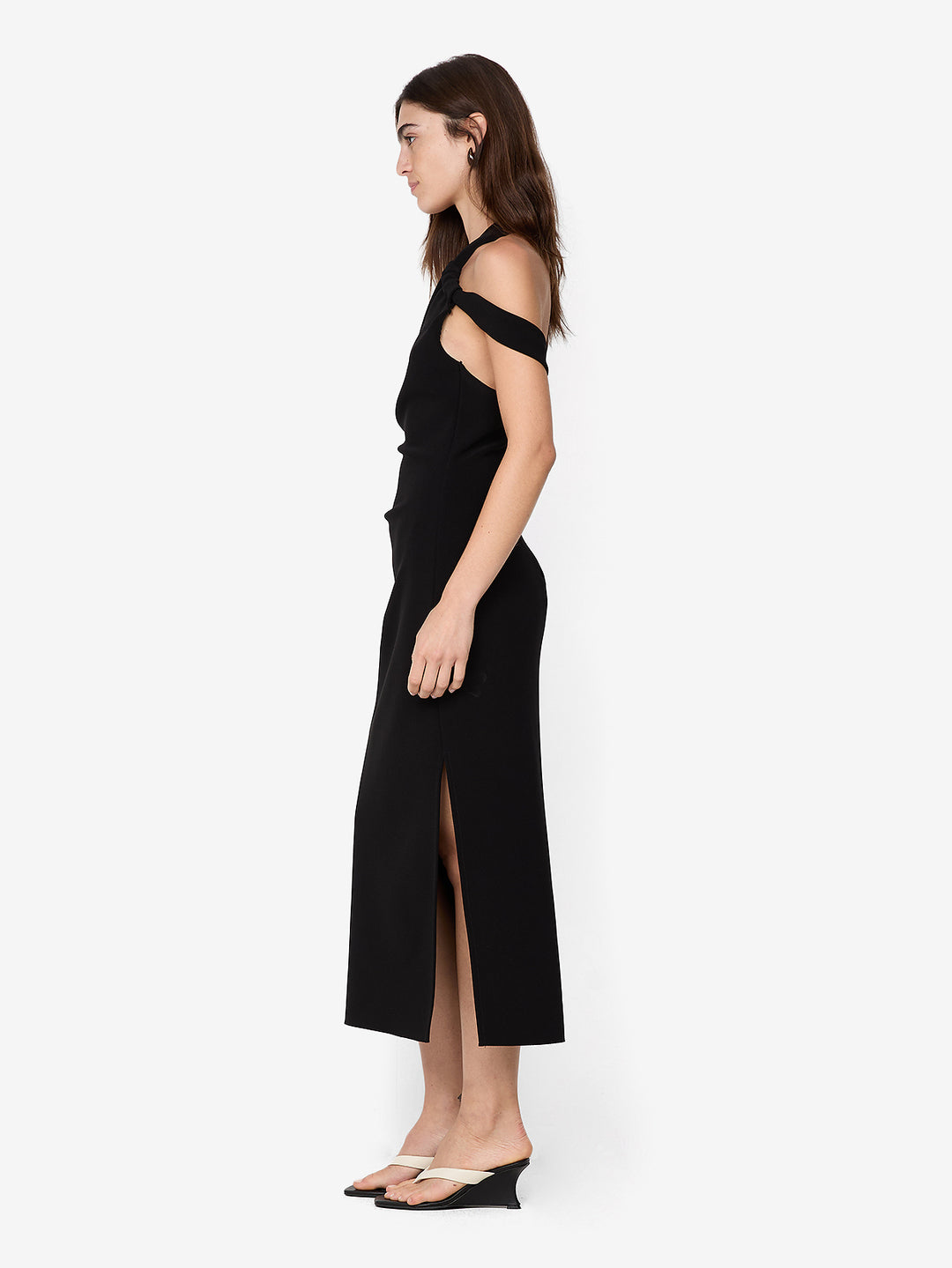 SYLVIE ASYM MIDI DRESS - BLACK