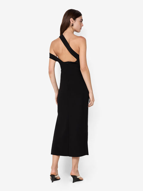 SYLVIE ASYM MIDI DRESS - BLACK