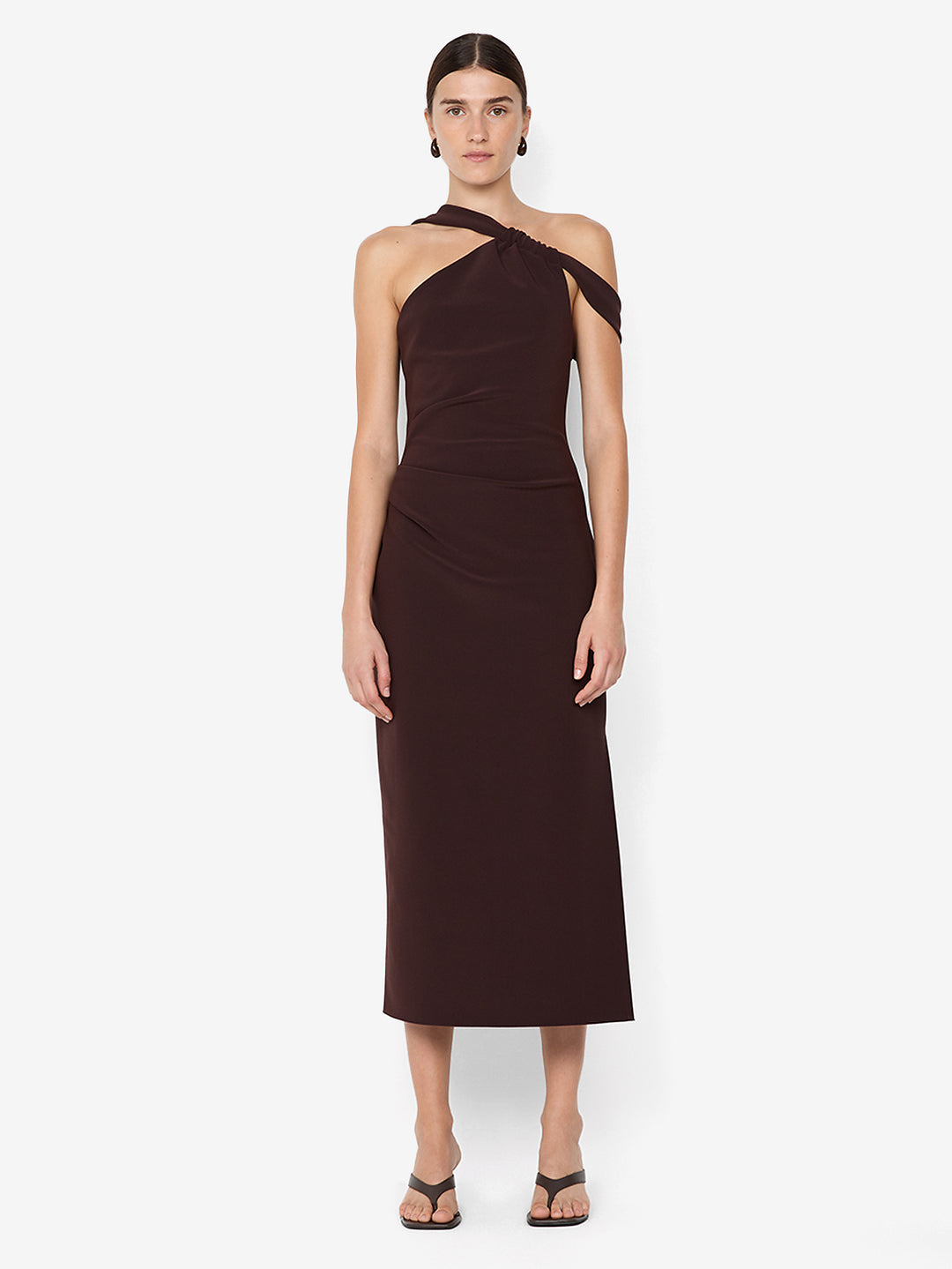 SYLVIE ASYM MIDI DRESS - ESPRESSO