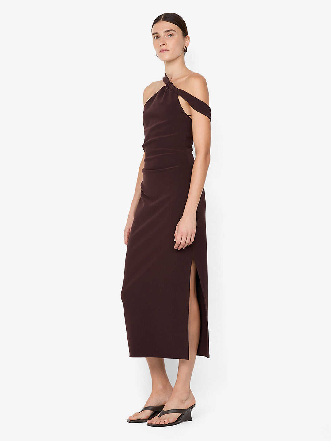 SYLVIE ASYM MIDI DRESS - ESPRESSO