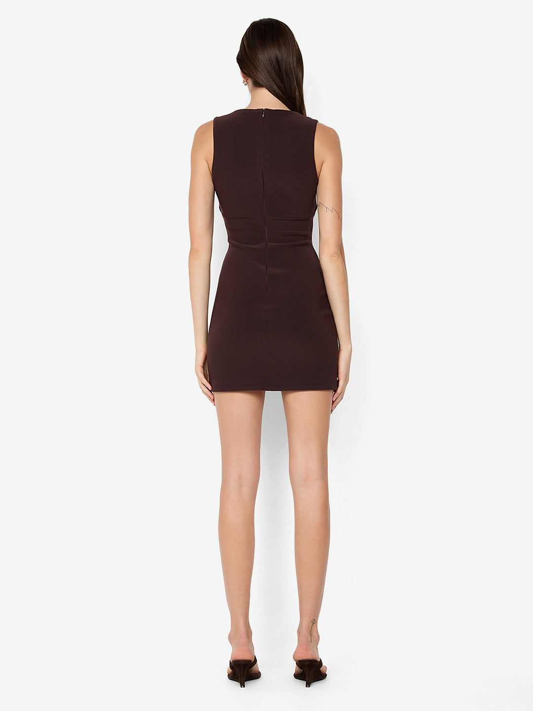 SYLVIE HIGH NECK MINI DRESS - ESPRESSO