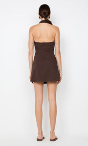 ANNETTA HALTER MINI DRESS - DARK CHOCOLATE