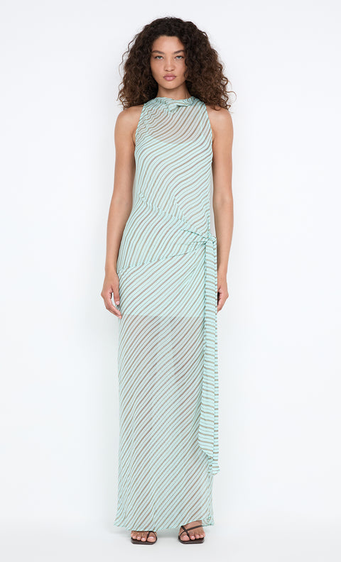 ALGARVE COWL NECK MAXI DRESS - MINT SLICE STRIPE