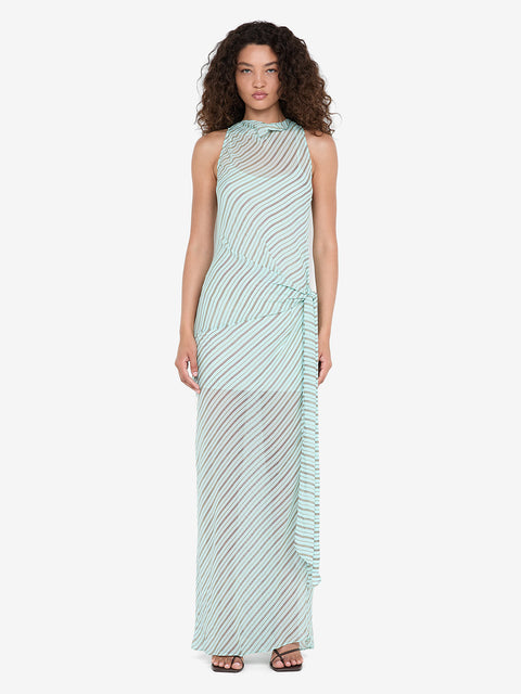 ALGARVE COWL NECK MAXI DRESS - MINT SLICE STRIPE