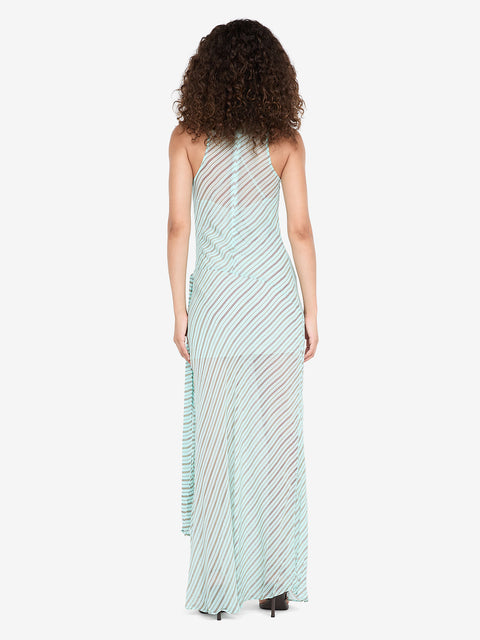ALGARVE COWL NECK MAXI DRESS - MINT SLICE STRIPE