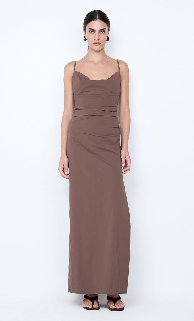 LYANA COWL NECK MAXI DRESS - MILK CHOCOLATE