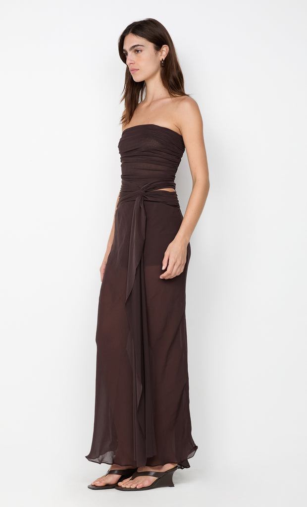 JEHNAYA STRAPLESS MAXI DRESS - DARK CHOCOLATE