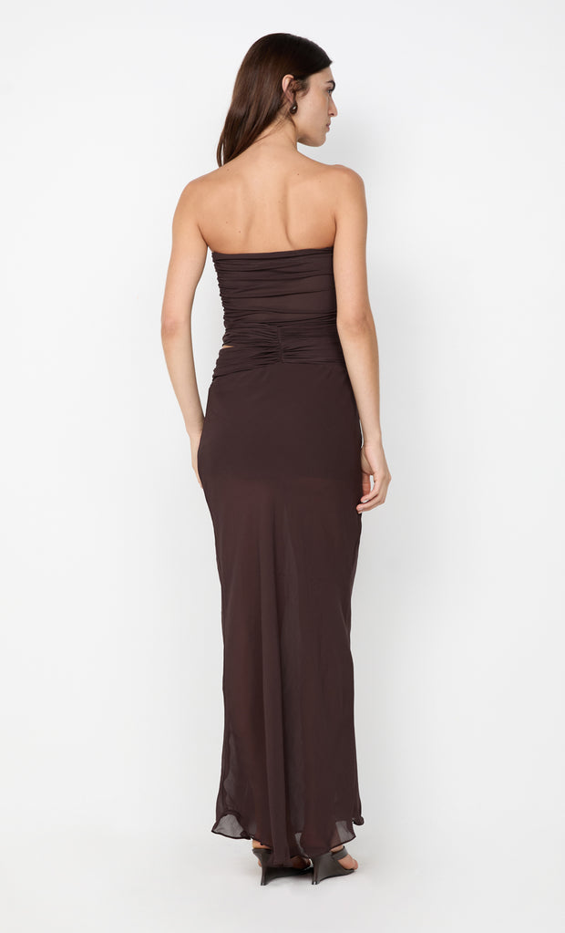 JEHNAYA STRAPLESS MAXI DRESS - DARK CHOCOLATE