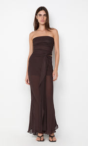 JEHNAYA STRAPLESS MAXI DRESS - DARK CHOCOLATE