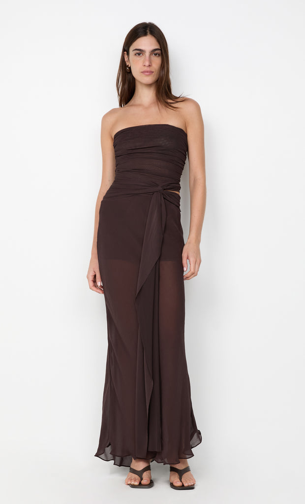 JEHNAYA STRAPLESS MAXI DRESS - DARK CHOCOLATE