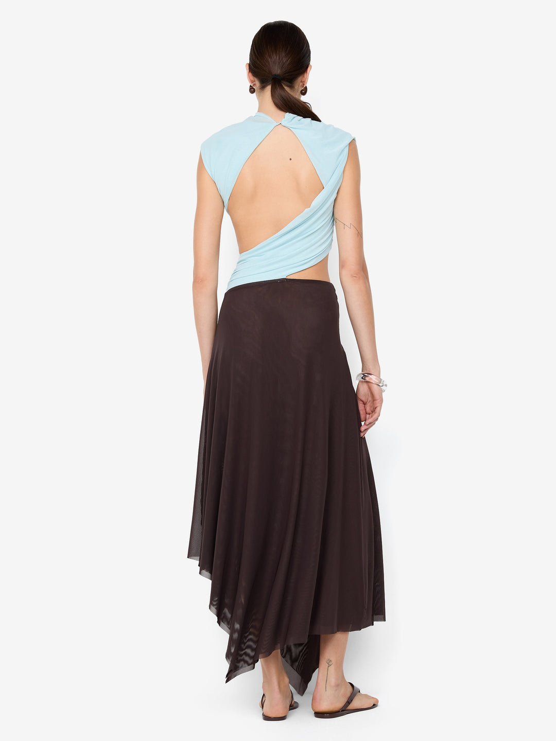 CONNI ASYM MIDI DRESS - ARCTIC BLUE / DARK CHOC
