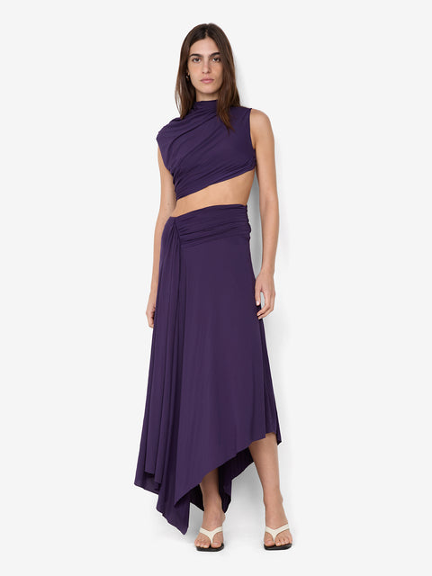 LEILAH DRAPE MIDI DRESS - DEEP VIOLET