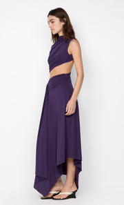 LEILAH DRAPE MIDI DRESS - DEEP VIOLET