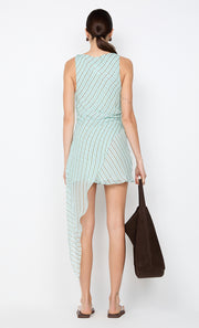 ALGARVE ASYM MINI DRESS - MINT SLICE STRIPE
