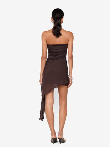 bec and bridge brown mini dress Landon Strapless - DARK Chocolate Clover mini Size:xxl 33692 - La Femme R24 Tie and sash