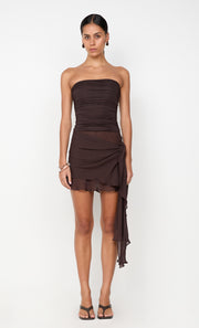 LANDON STRAPLESS MINI DRESS - DARK CHOCOLATE