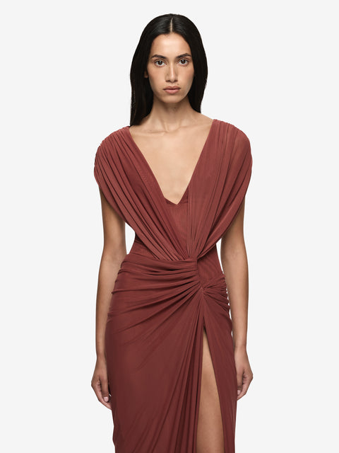 LEIA DRAPE MAXI DRESS - RUST