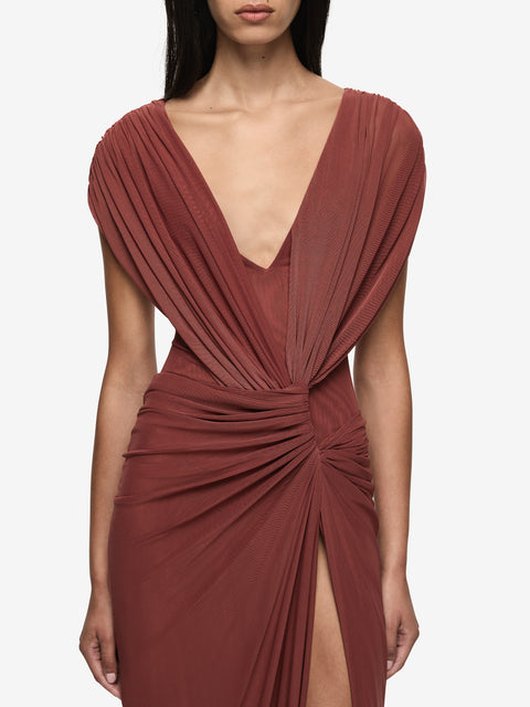 LEIA DRAPE MAXI DRESS - RUST