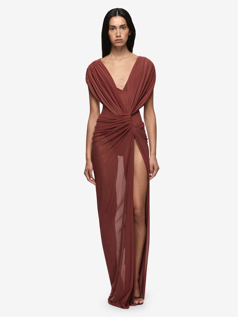 LEIA DRAPE MAXI DRESS - RUST