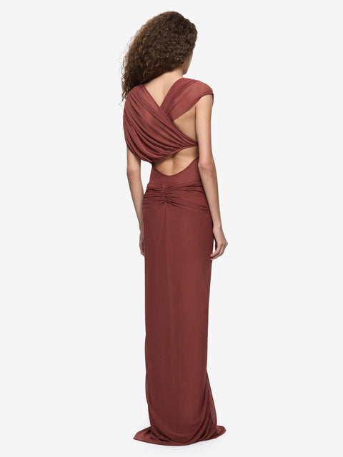 LEIA DRAPE MAXI DRESS - RUST