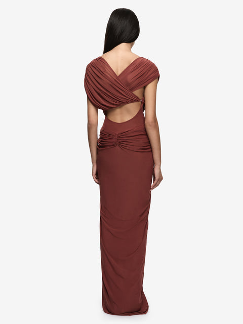 LEIA DRAPE MAXI DRESS - RUST