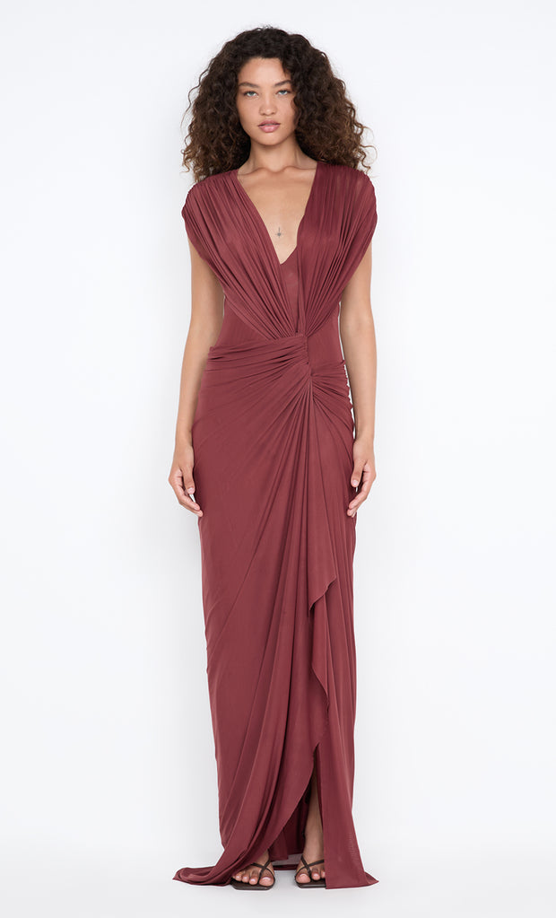 LEIA DRAPE MAXI DRESS - RUST