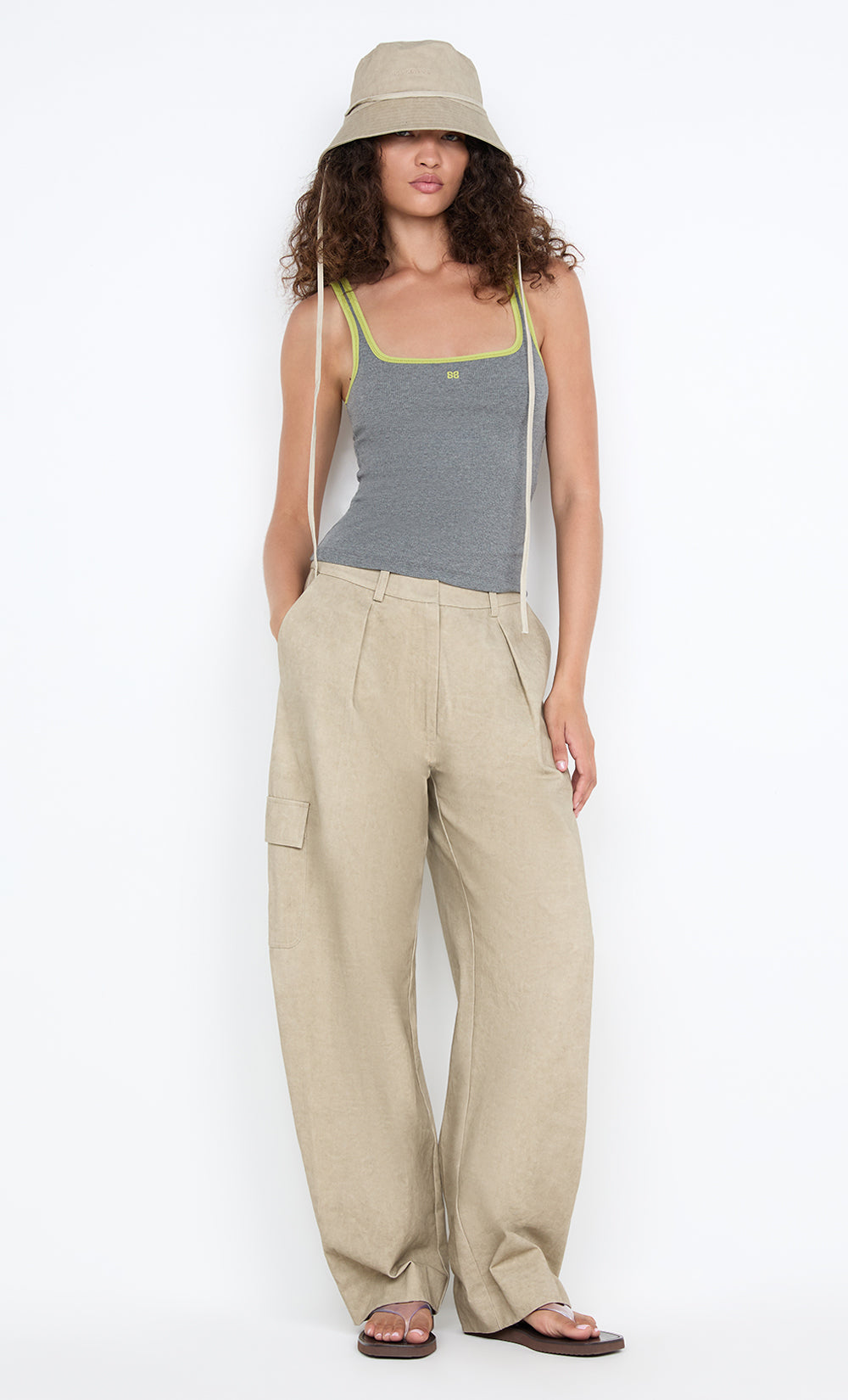 LANA SQUARE NECK TANK - GREY MARLE / LIME