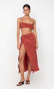 ODESSA SPLIT MIDI SKIRT - RUST