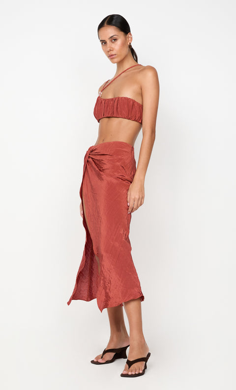 ODESSA SPLIT MIDI SKIRT - RUST