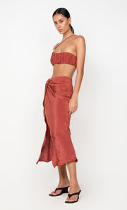 ODESSA SPLIT MIDI SKIRT - RUST