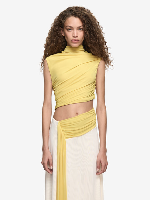 CONNI ASYM MIDI DRESS - CITRON/BUTTERCREAM