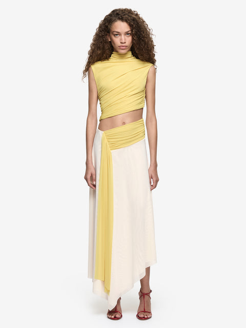 CONNI ASYM MIDI DRESS - CITRON/BUTTERCREAM