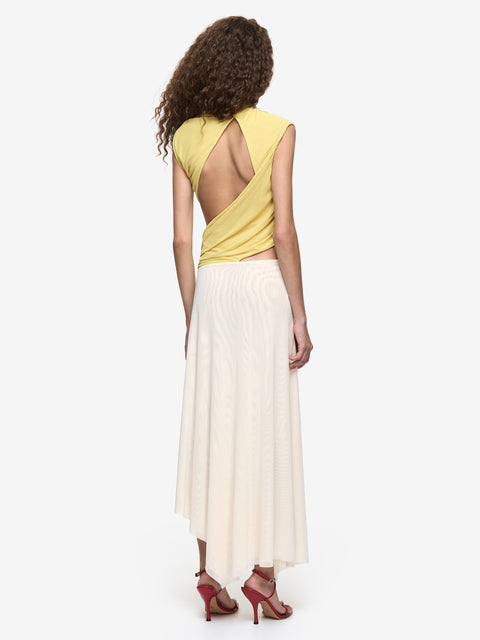 CONNI ASYM MIDI DRESS - CITRON/BUTTERCREAM