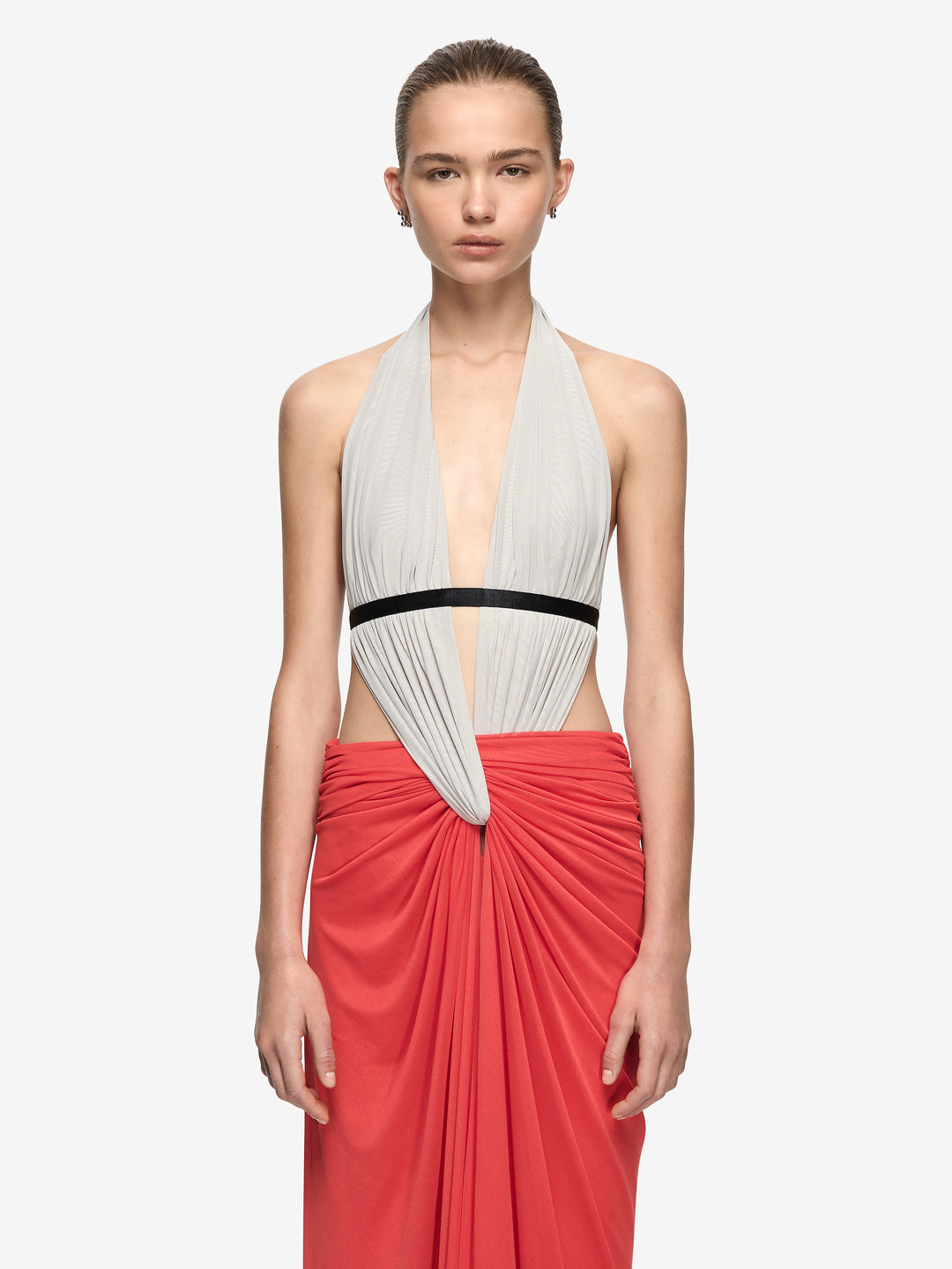 ANAYA CUT OUT MAXI DRESS  - DOVE GREY/FLAME/BLACK