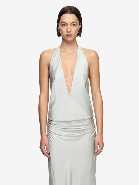 NALU HALTER MAXI DRESS - SILVER