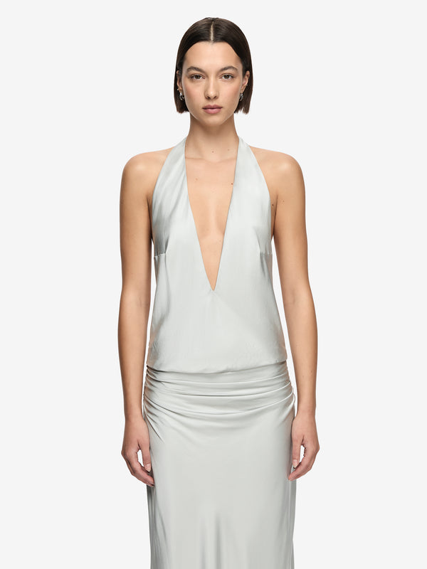 NALU HALTER MAXI DRESS - SILVER