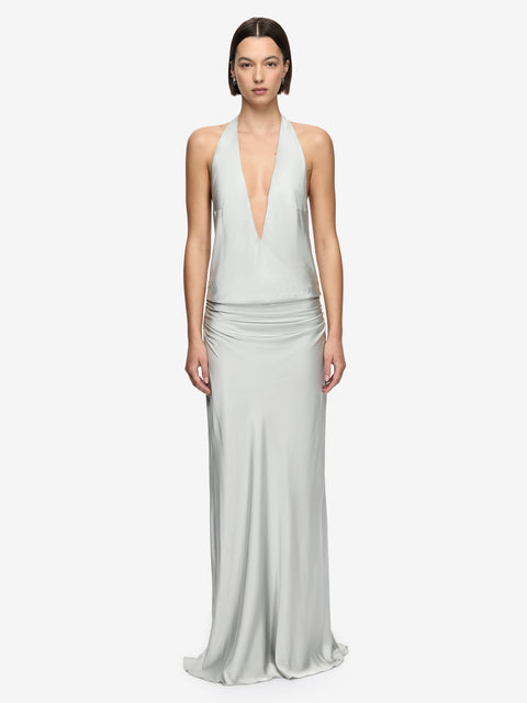 NALU HALTER MAXI DRESS - SILVER
