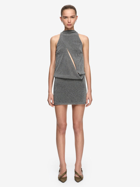 DRIFT SPLIT MINI DRESS - SILVER