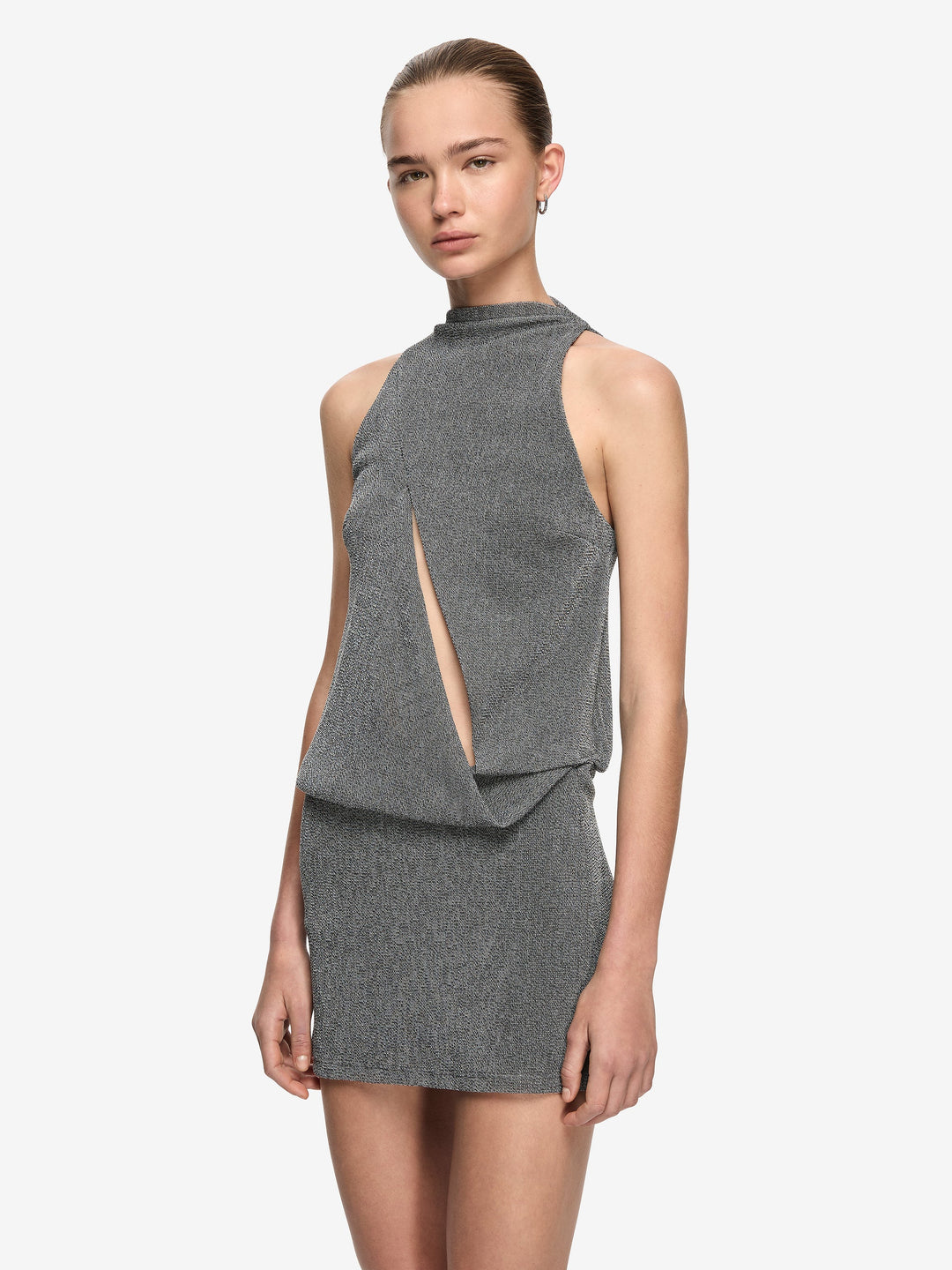 DRIFT SPLIT MINI DRESS - SILVER