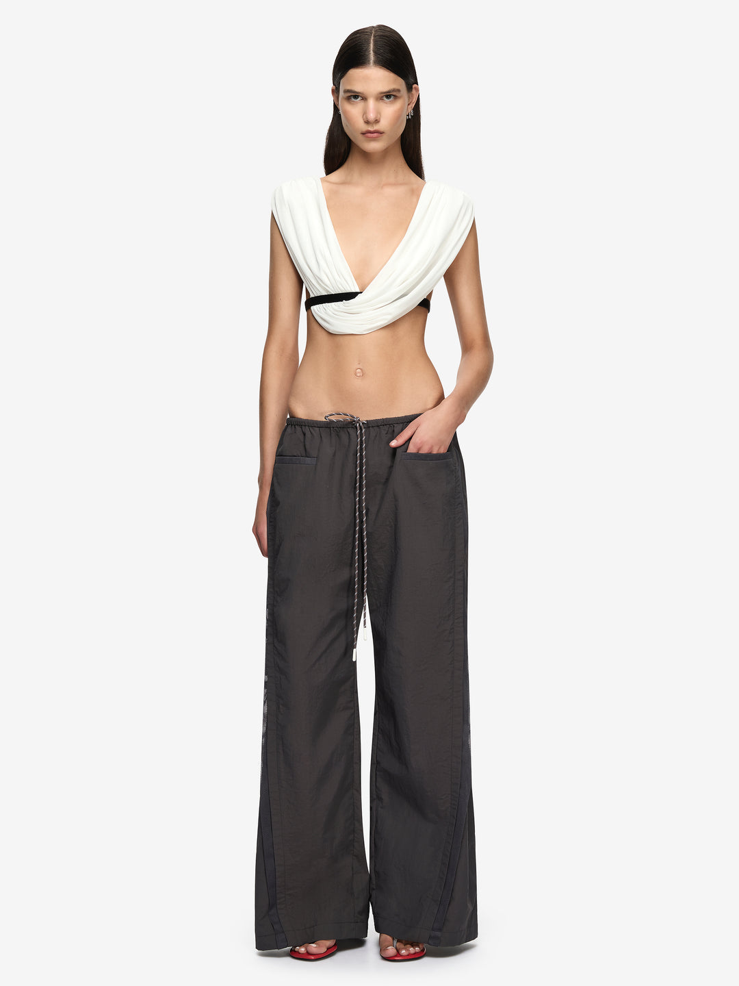 ANAYA DRAPE TOP - IVORY/BLACK