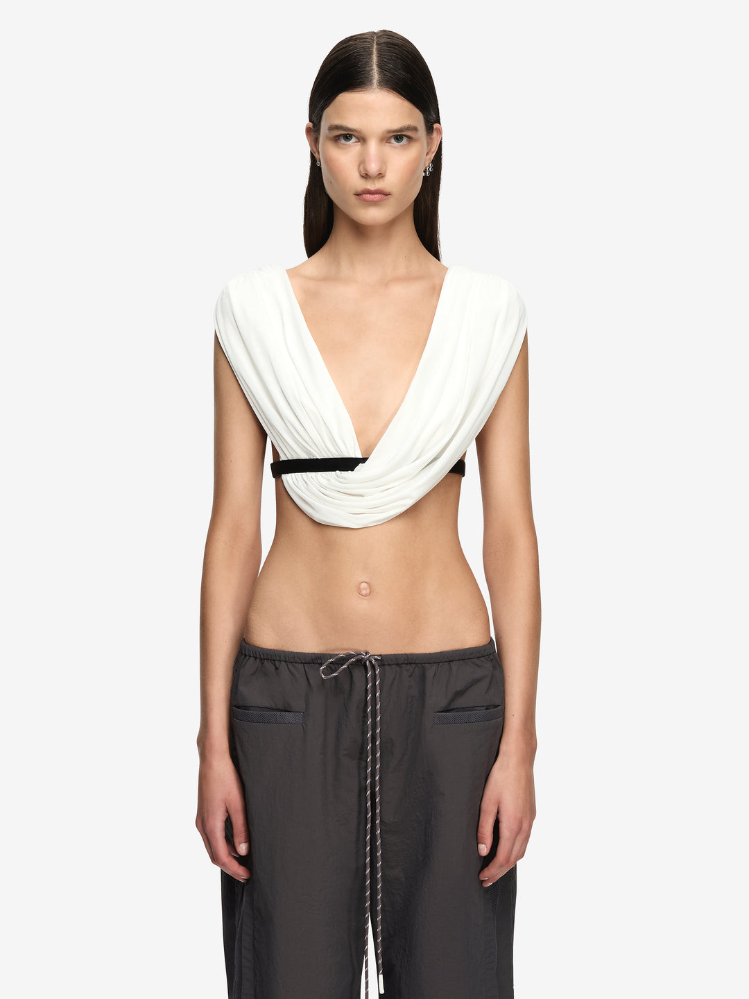 ANAYA DRAPE TOP - IVORY/BLACK