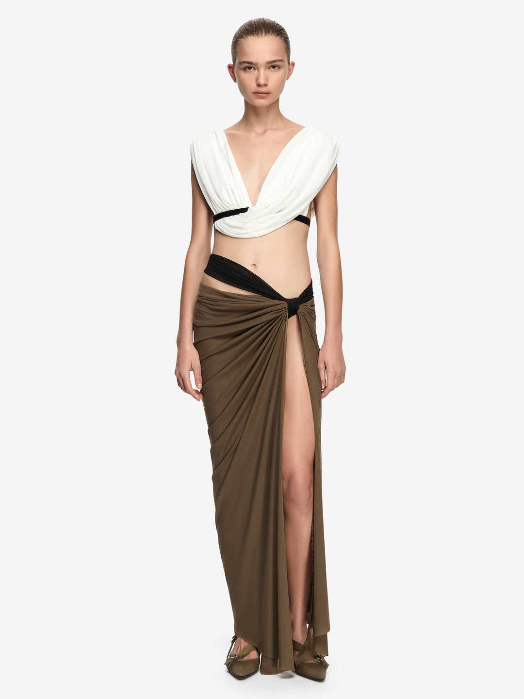 ANAYA DRAPE TOP - IVORY/BLACK