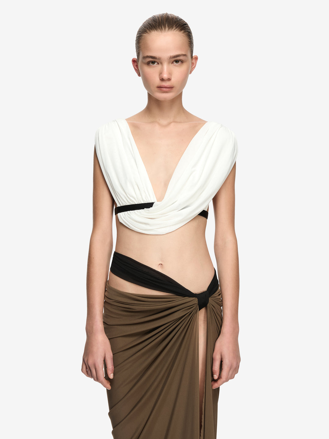 ANAYA DRAPE MAXI SKIRT - LATTE/BLACK