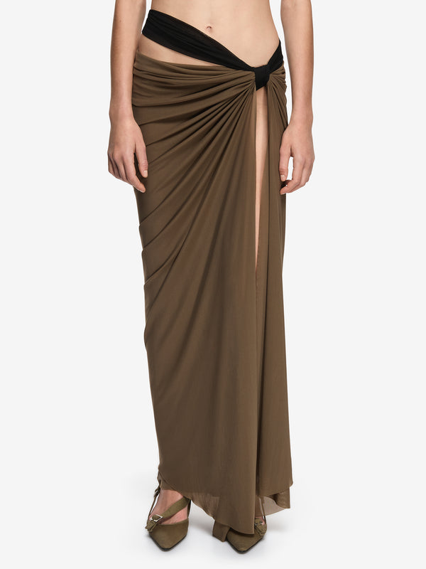 ANAYA DRAPE MAXI SKIRT - LATTE/BLACK