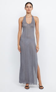 CONNER HALTER KNIT MAXI DRESS - CHARCOAL