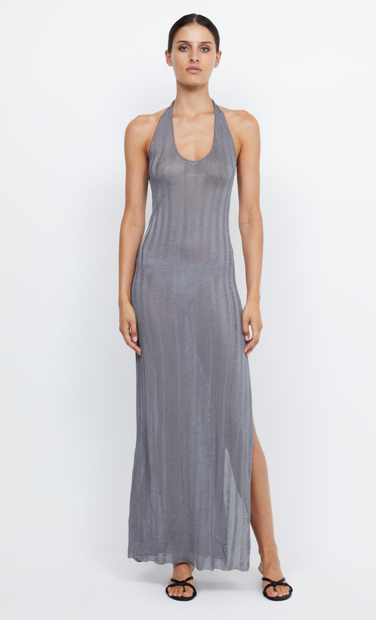 CONNER HALTER KNIT MAXI DRESS - CHARCOAL