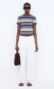 PARKER CROPPED TEE - STRIPE INK/CHOC/GREY